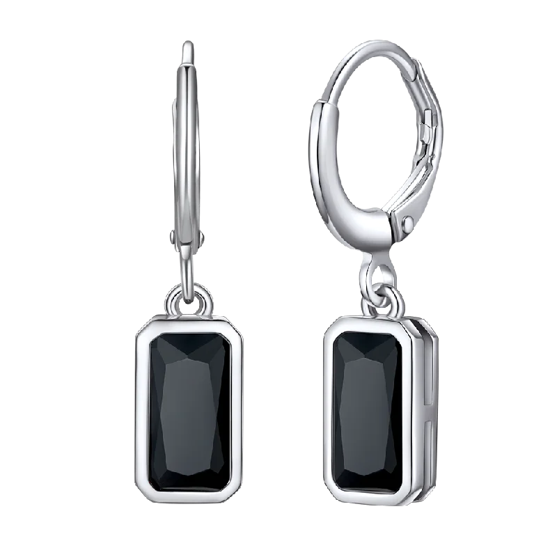 sterling silver earrings -Silver Square Birthstone Dangle Hoop Earrings for Women Men