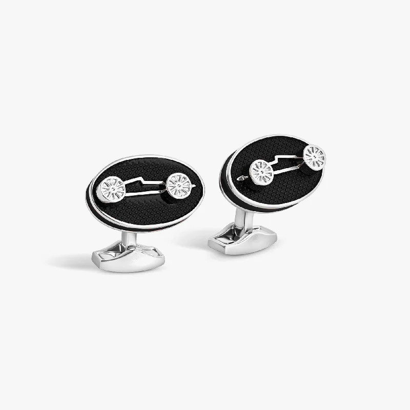 personalized bracelets for women -Sports Ice Racing Car Cufflinks in Palladium Plated with Black Enamel