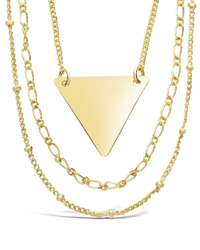 birthday gift necklaces for women -Triple Chain Layered Triangle Necklace