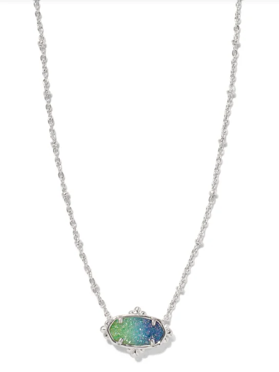 silver heart necklaces for women -Elisa Silver Plated Aqua Ombre Drusy Petal Framed Short Pendant Necklace by Kendra Scott