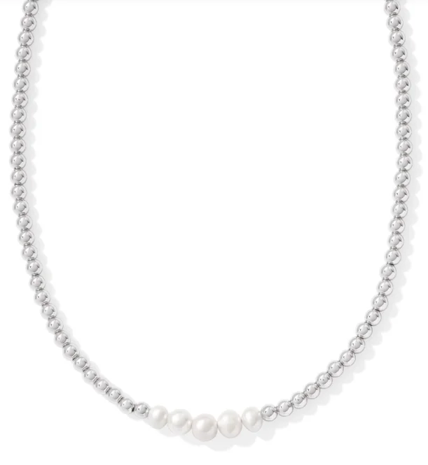 elegant gold necklaces for women -Eve Silver White Pearl Beaded Strand Necklace by Kendra Scott