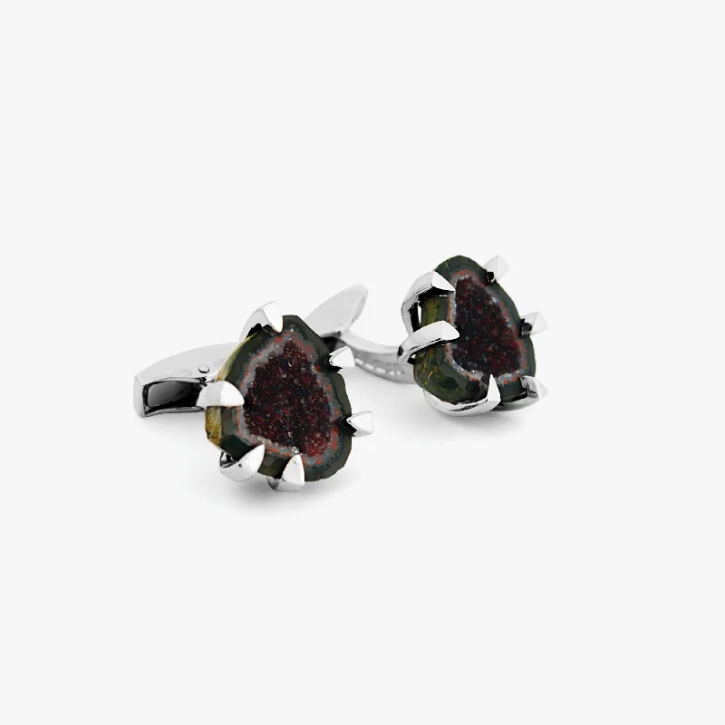 pearl bracelets for women -Black Geode cufflinks in sterling silver