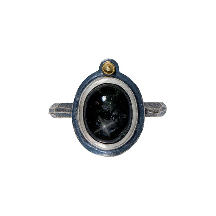 cocktail rings for women -Black Spinel Ring - Sterling + 18k Gold