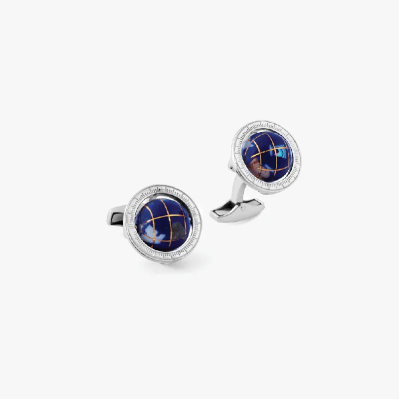 engraved bracelets for women -Globe Cufflinks In Lapis With Sterling Silver