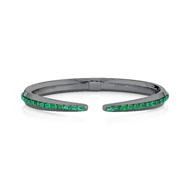 oval bangles for women -MEN'S EMERALD BAGUETTE SNAKE TAIL CUFF