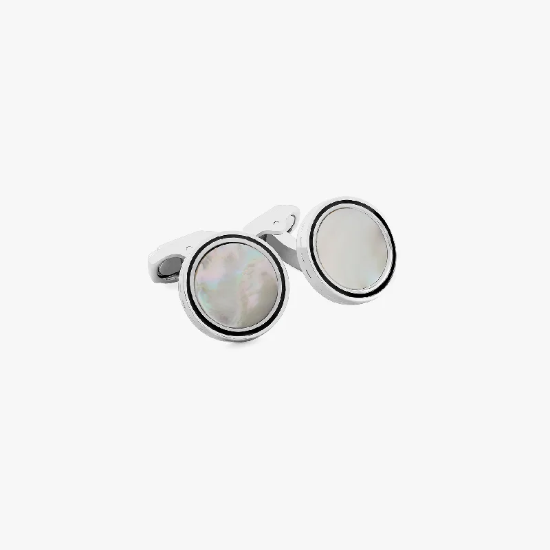 cuff bracelets for women -THOMPSON Tambor Cufflinks In Rhodium Plated with Whtite MOP