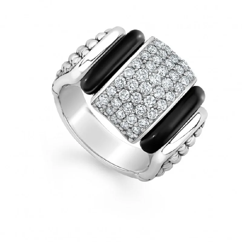 statement rings for women -Black Caviar Black Ceramic Caviar Diamond Statement Ring