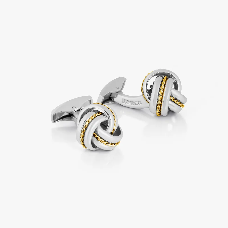 sparkly bangles for women -Knot Twisted Royal Cable Cufflinks in Silver and 18K Yellow Gold