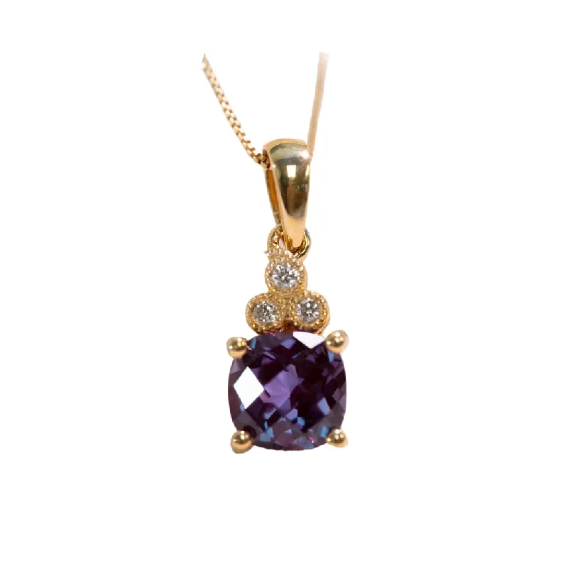 engagement necklaces for women -14K Yellow Gold 0.03cttw Diamond & 0.98ct Lab Alexandrite Necklace 18"