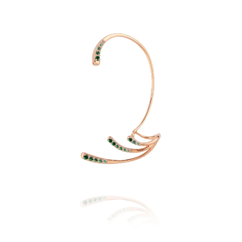 custom silver bangles -Ocean Ripple  18K Rosegold Ear Cuff w. Emeralds