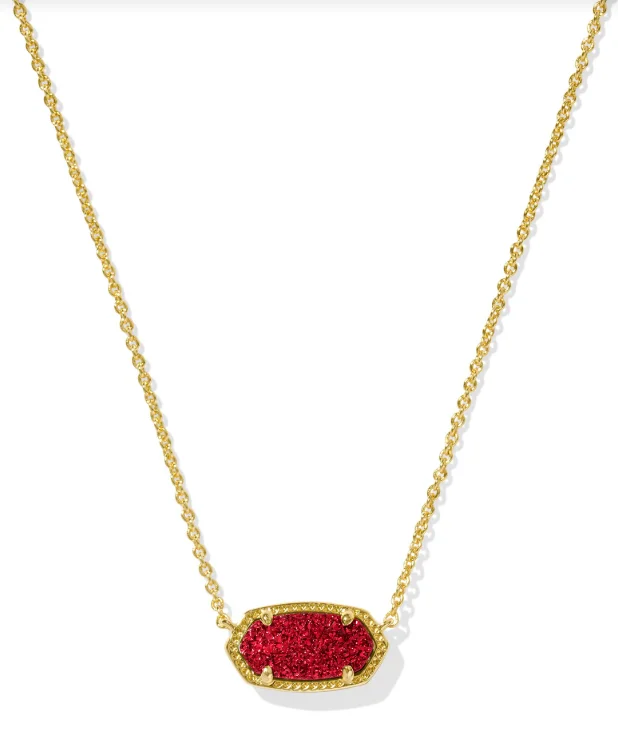 boho chic necklaces for women -Elisa Gold Plated Bright Red Drusy Short Pendant Necklace by Kendra Scott