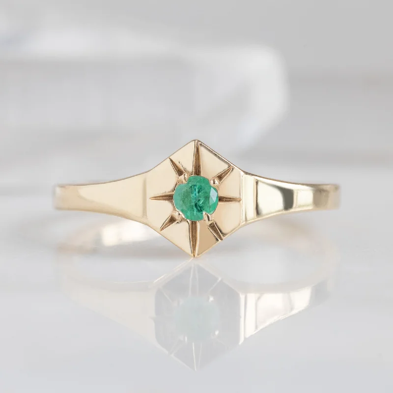 adjustable necklaces for women -Custom Emerald Birthstone Signet Ring | 10K Yellow Gold