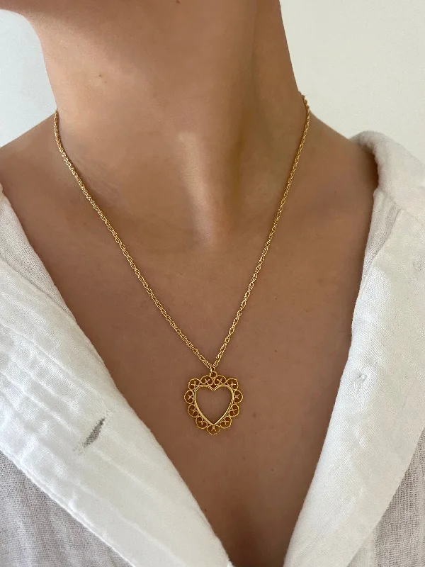 fashion necklaces for women -LACE HEART NECKLACE