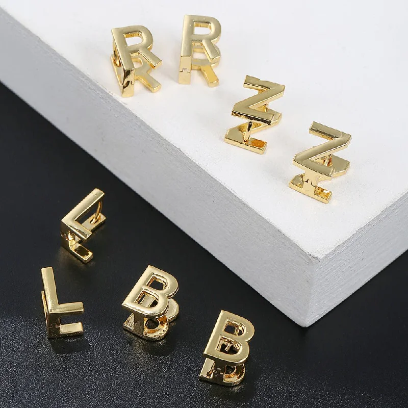 gemstone stud earrings for women -18 Karat Gold Letter Earrings