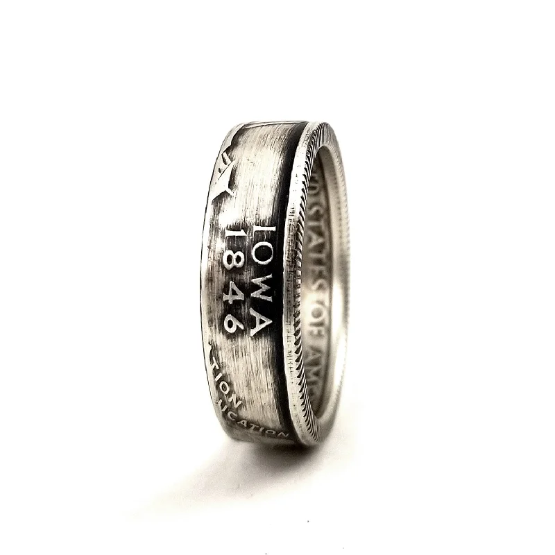 halo rings for women -90% Silver Iowa Quarter Ring