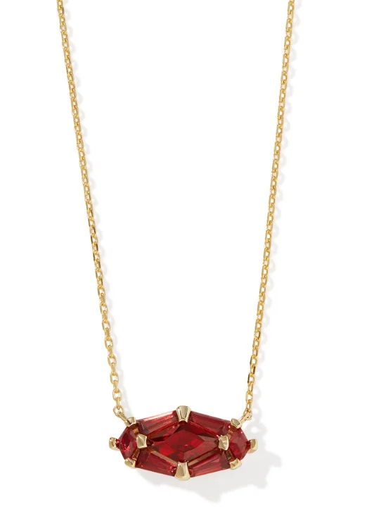 women's silver necklaces -Lindy Rae Elisa Gold Plated Red Crystal Short Pendant Necklace by Kendra Scott