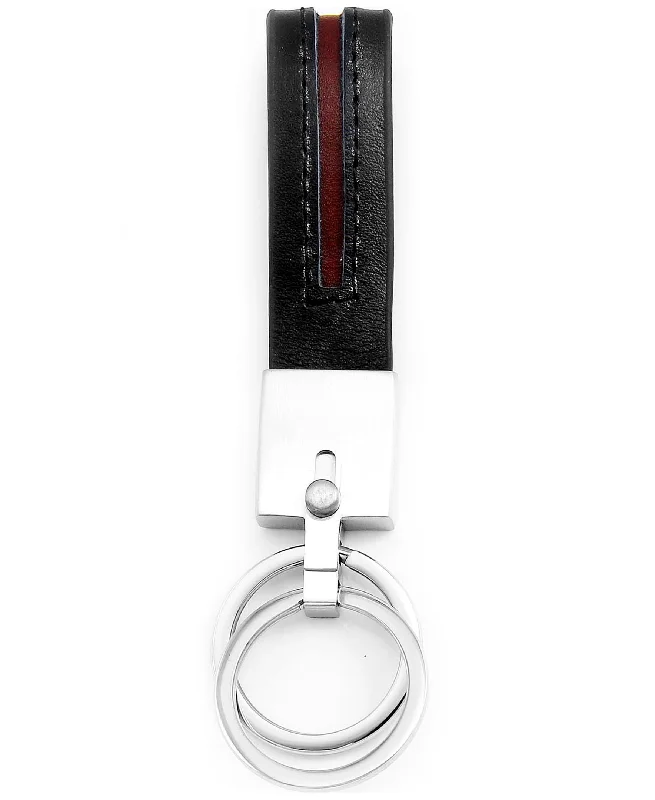 pear-shaped rings for women -Sutton Stainless Steel Stripe Leather Double Key Ring