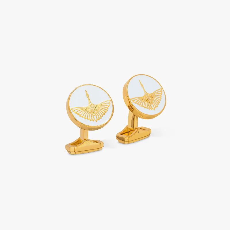 engraved bangles for women -Thompson Yellow Gold Plated Tancho Crane Cufflinks                                                                                                                                                                                                        