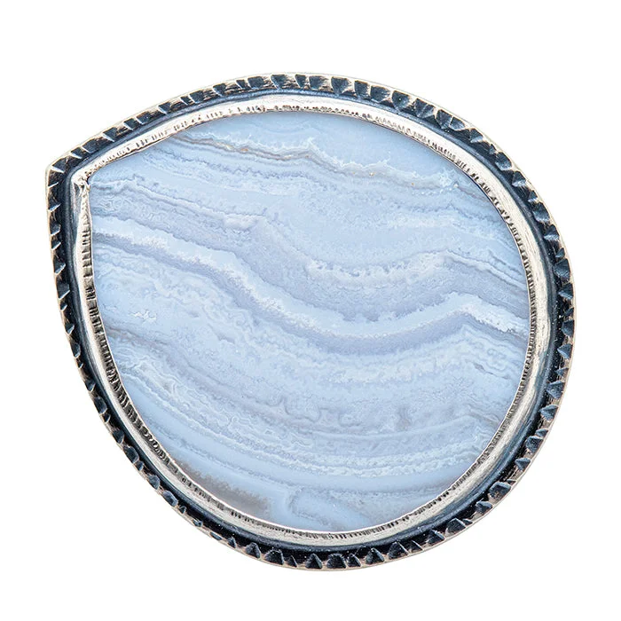 silver stacking rings for women -Blue Lace Agate Ring - size 9