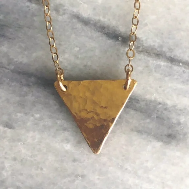 zodiac necklaces for women -Hand Textured 14k Gold Fill Triangle Necklace