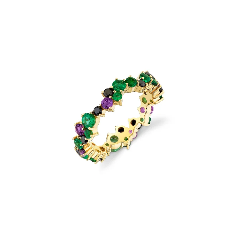 polished gold rings for women -Gold, Black Diamond, Amethyst & Emerald Wicked Elphaba Cocktail Eternity Ring