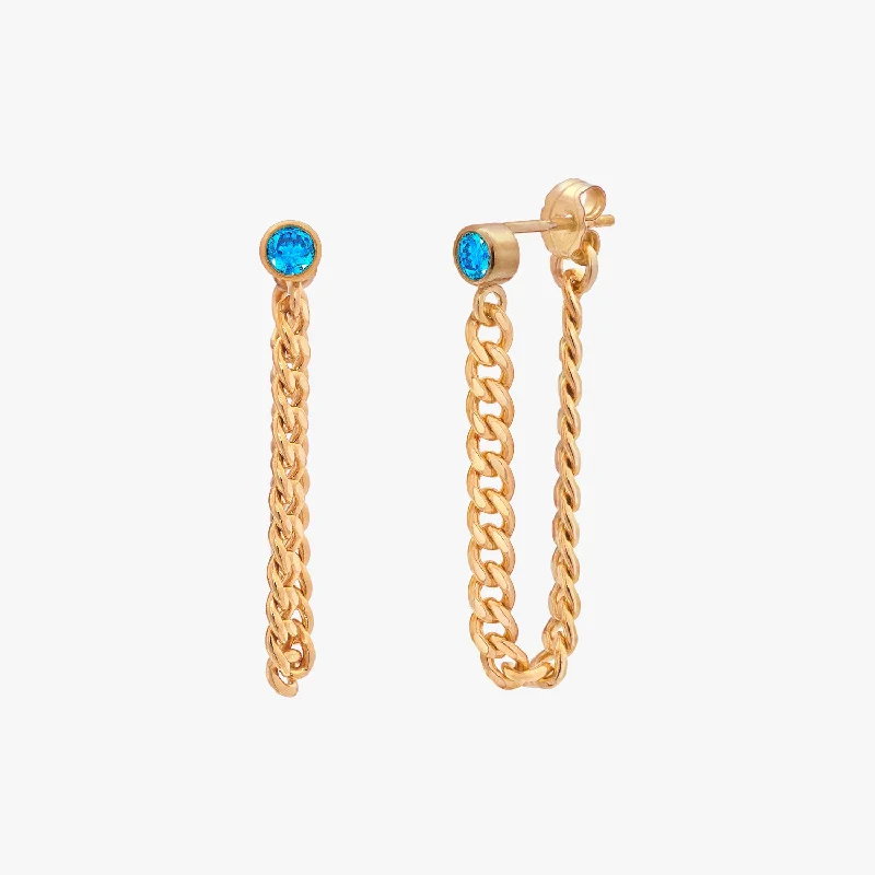 colorful earrings for women -Curb Chain Sapphire Bezel Earrings