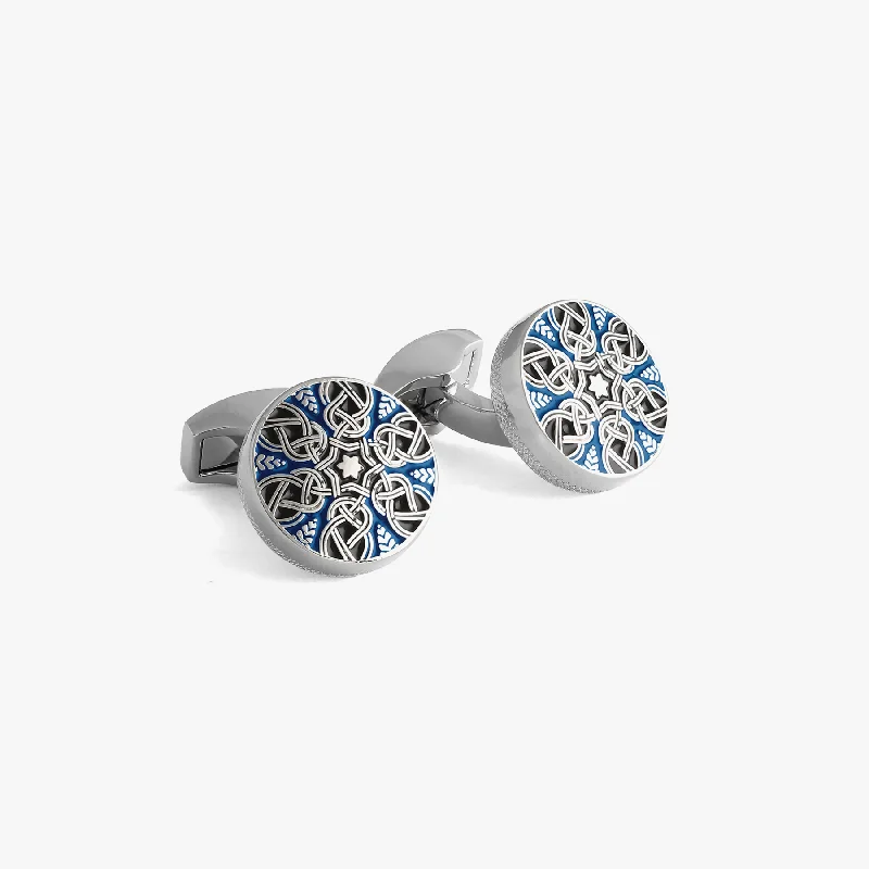 stackable bracelets for women -Star Weave cufflinks with blue enamel and white bronze plating