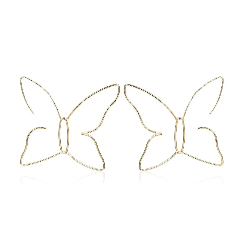 luxury diamond earrings for women -Wire Butterfly Gold Hoop Earrings