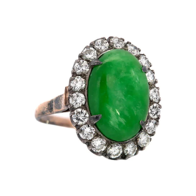 men’s style rings for women -Victorian 18k Jade + Diamond Cocktail Ring