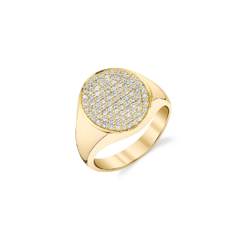 sapphire rings for women -Gold & Diamond Medium Oval Pave Signet Ring