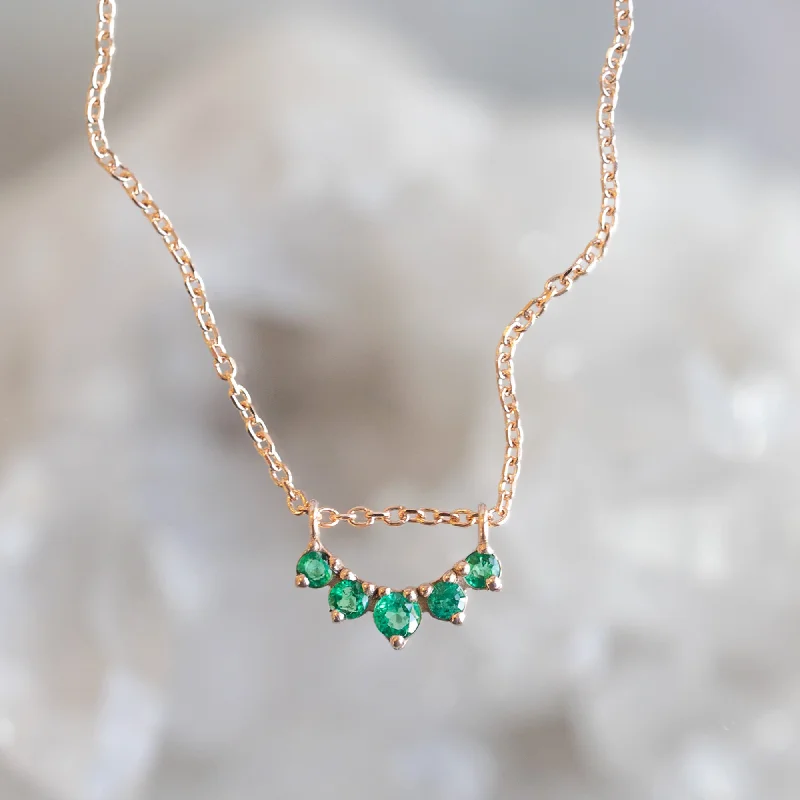 luxury necklaces for women -Custom Emerald Gemstone Sunburst Necklace | 10K Rose Gold