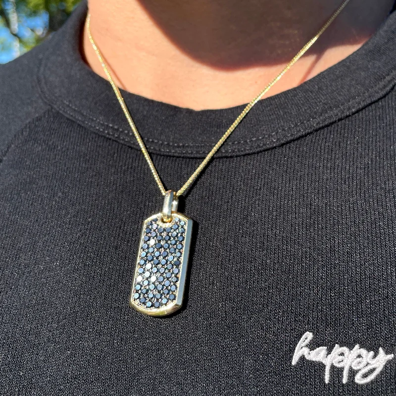 luxury necklaces for women -Men's Black Diamond Dog Tag