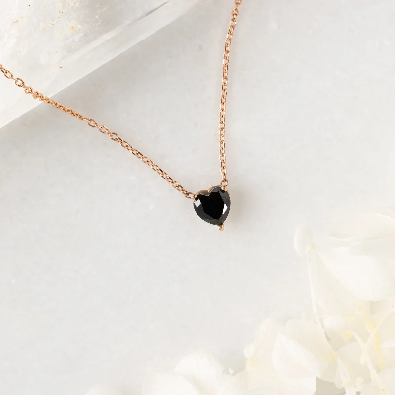 luxury gemstone necklaces for women -The Black Onyx Gemstone Heart Necklace | 10K Rose Gold