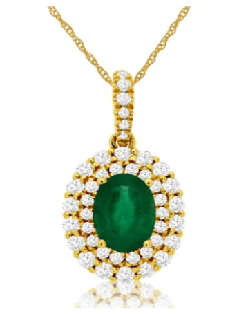 boho chic necklaces for women -14K Yellow Gold 0.70ct Emerald & 0.39cttw Diamond Pendant Necklace