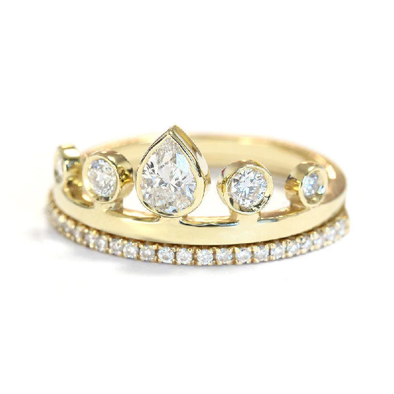 gold heart rings -Tiara Pear Diamond Stacking Ring Set