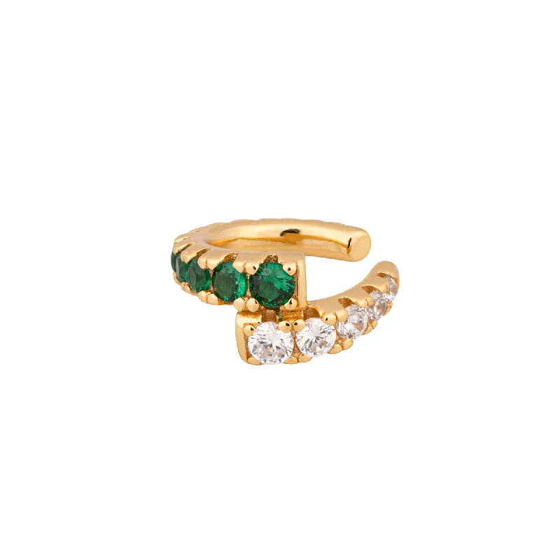 boho bracelets for women -Elisa Cuff 18K Gold Plated Ear Cuff w. Green & White Zirconia