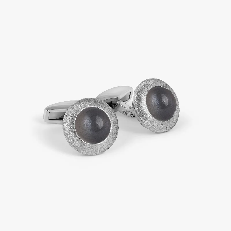 sparkly bangles for women -Graffiato Moonstone Cufflinks in Rhodium Plated Silver