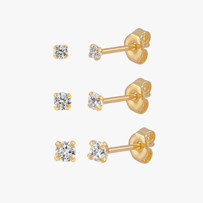 gold stud earrings for women -Sparkly CZ Stud Earrings Set