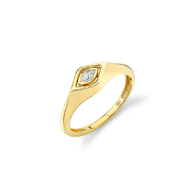 romantic rings for women -Gold & Diamond Marquise Eye Signet Ring