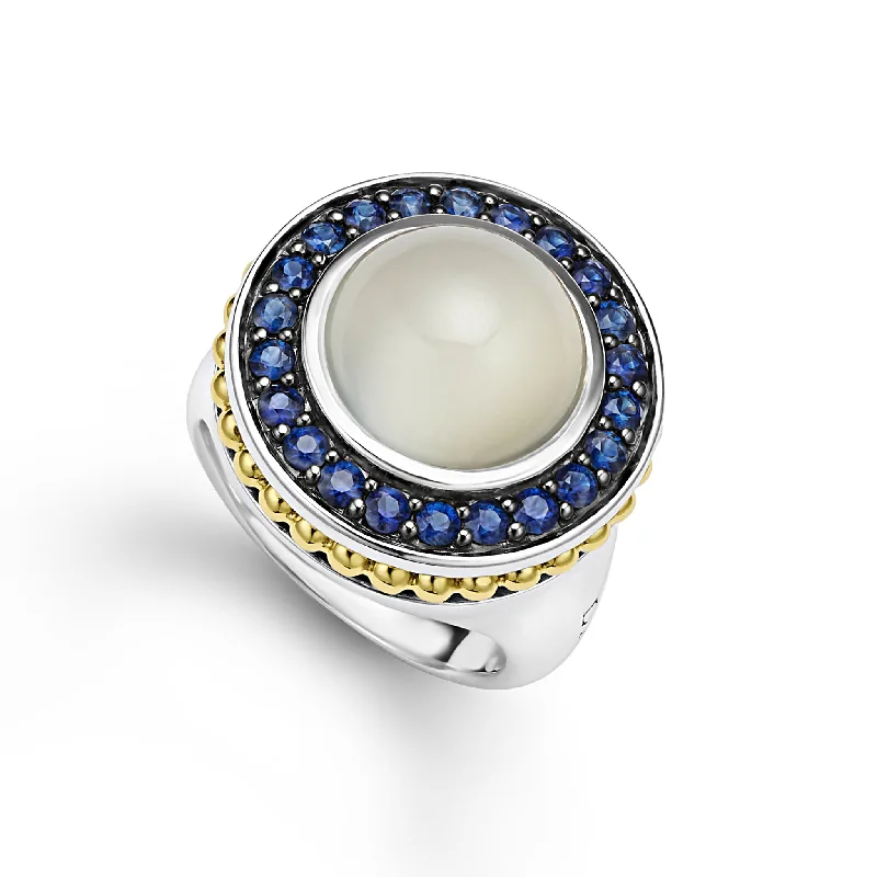 halo engagement rings for women -Studio Two-Tone Moonstone and Blue Sapphire Ring