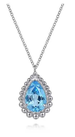 women's choker necklaces -Sterling Silver 3.66ct Swiss Blue Topaz Bujukan Pendant Necklace by Gabriel