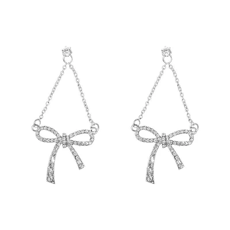 silver hoop earrings for women -Drop a Bow On It Zircon Earrings