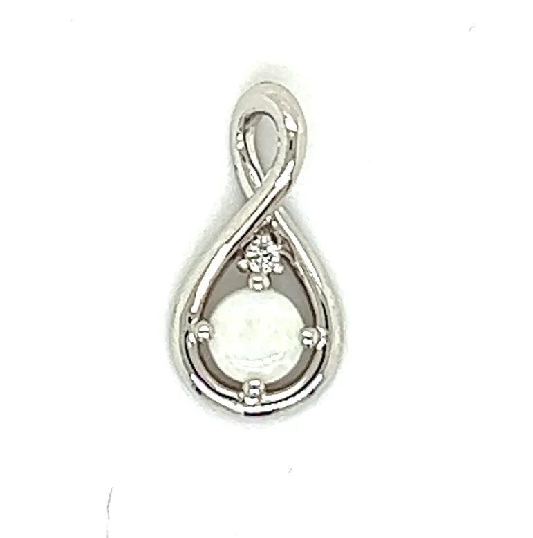 luxury gemstone necklaces for women -14K White Gold Opal & Diamond Pendant Necklace 18"