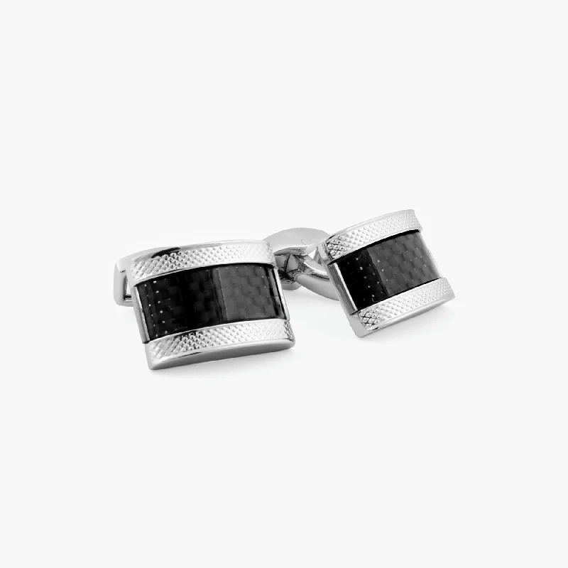 sleek bangles for women -D Shape cufflinks with black carbon fibre in palladium