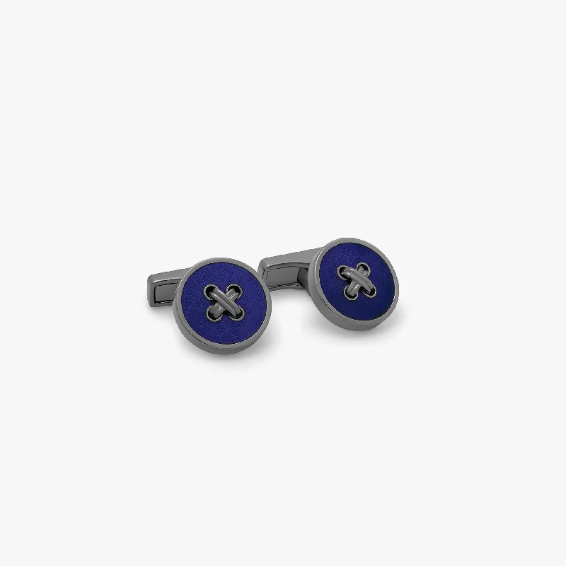 infinity bracelets for women -THOMPSON Tambor Button cufflinks with blue enamel