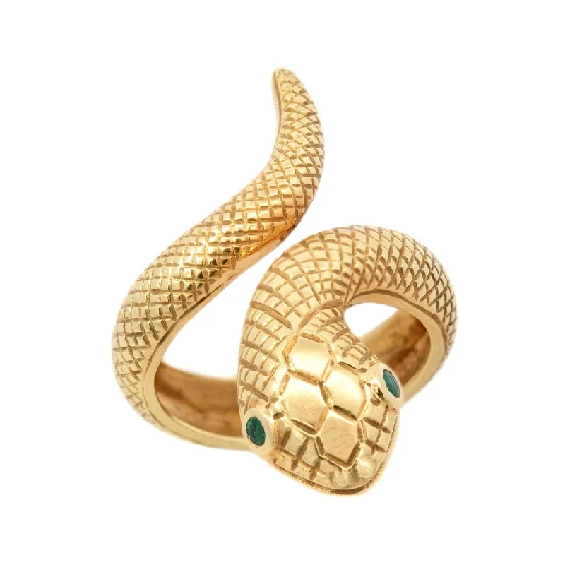 personalized rings for women -Retro 14k Emerald Snake Ring