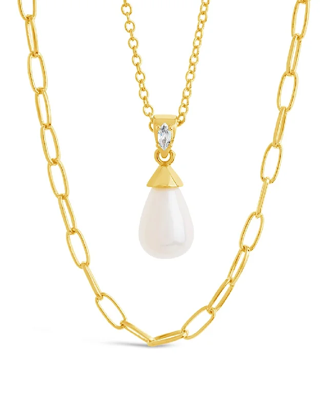 crystal necklaces for women -Baroque Pearl & Chain Layered Necklace