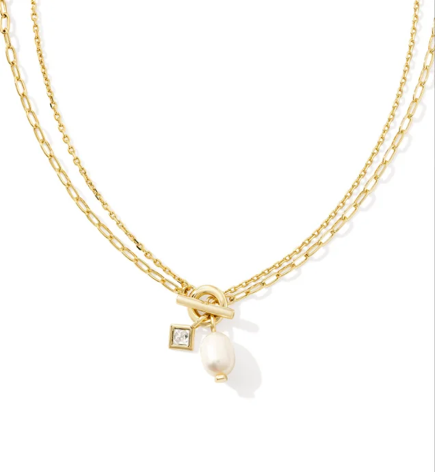 simple necklaces for women -Eve Yellow Gold Plated White Pearl Chain Multi Strand Necklace by Kendra Scott