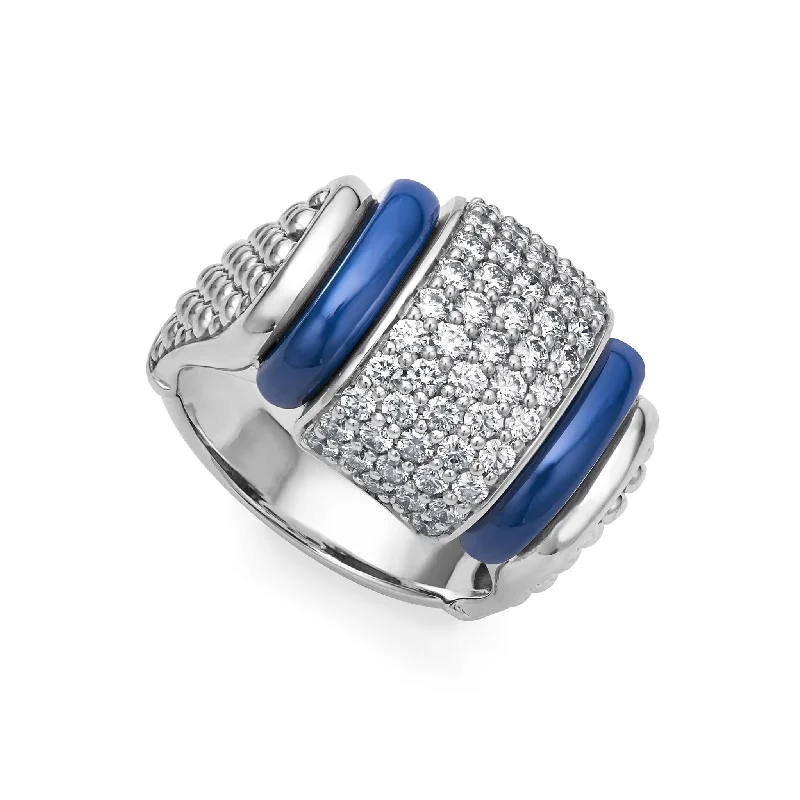 custom rings for women -Blue Caviar Ultramarine Ceramic Caviar Diamond Statement Ring