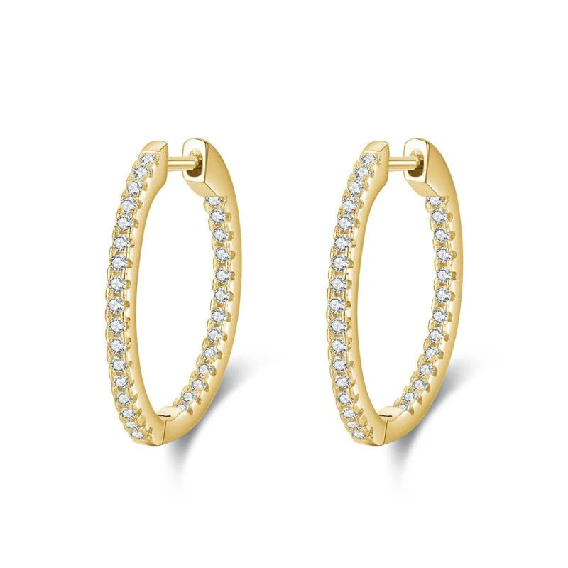 big hoop earrings for women -Inlaid Full Diamond Hoop Earrings Buckles | 35mm